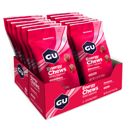 Gu Energy Chews - Strawberry Gomitas (Fresa) con cafeína