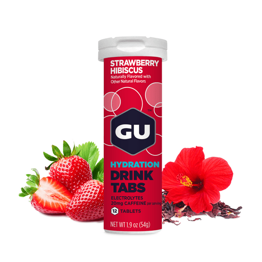 GU Energy Hydration Drink Tabs – Strawberry Hibiscus (Fresa Hibisco), con cafeína, 12 tabs