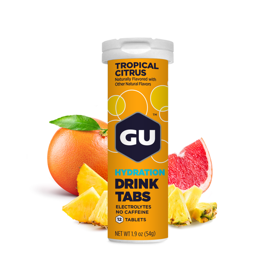 GU Energy Hydration Drink Tabs – Tropical Citrus (Cítrico Tropical), sin cafeína, 12 tabs