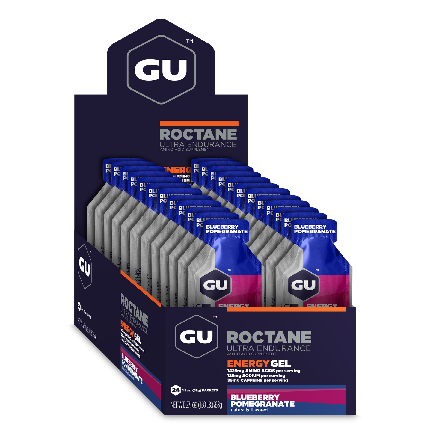 GU Roctane Gel – Blueberry Pomegranate (Arándano & Granada) – 35 mg, con cafeína