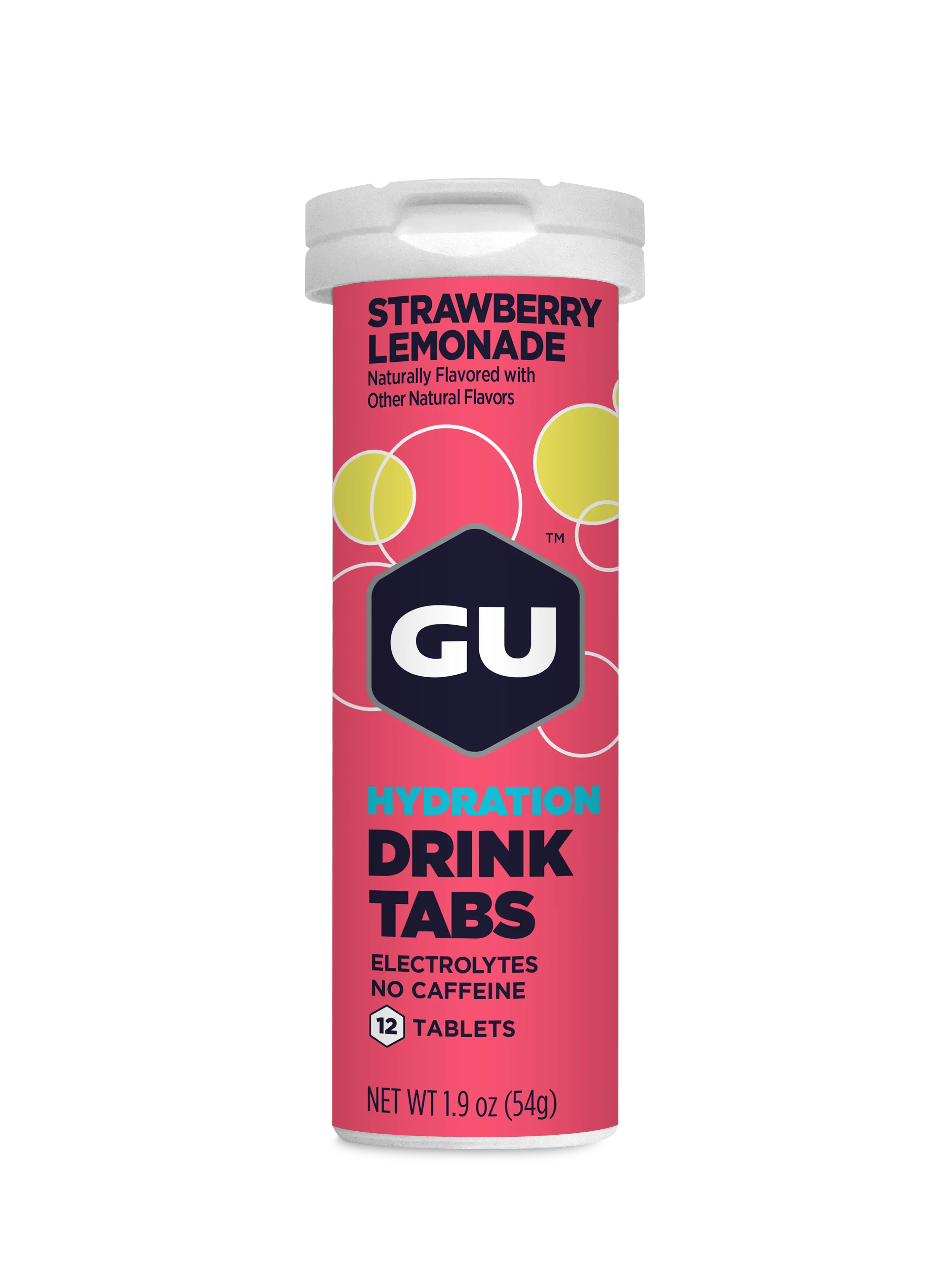 GU Drink Tabs - Strawberry Lemonade / Fresa con limonada | Con cafeína (20 mg) – Tabletas efervescentes de electrolitos