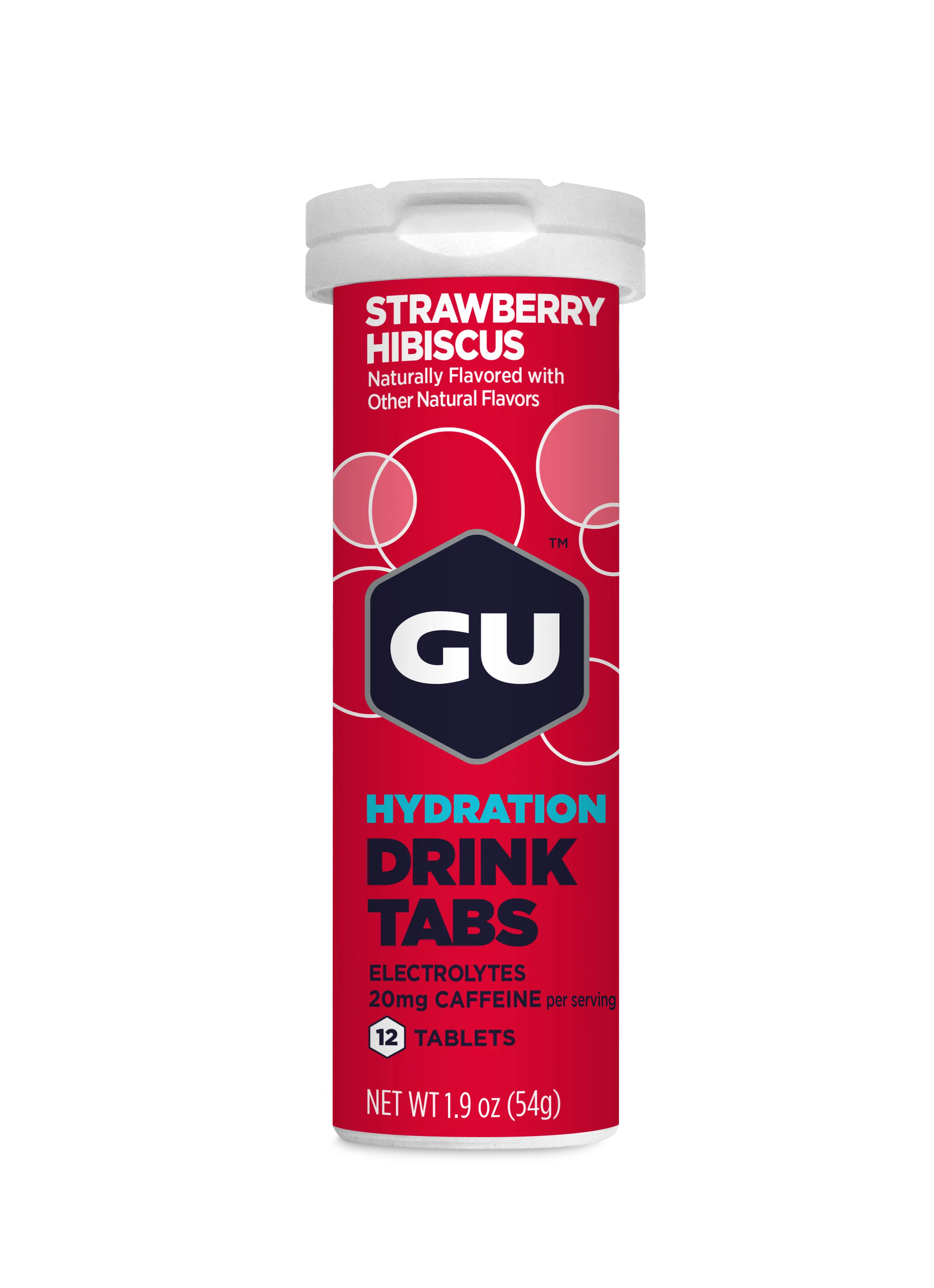 GU Energy Hydration Drink Tabs – Strawberry Hibiscus (Fresa Hibisco), con cafeína, 12 tabs