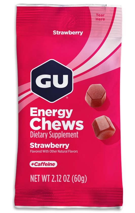 Gu Energy Chews - Strawberry Gomitas (Fresa) con cafeína