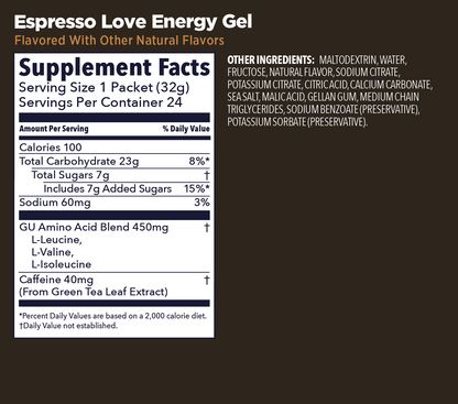 GU Energy Gel – Espresso Love (Café Espresso) – 40 mg, con cafeína