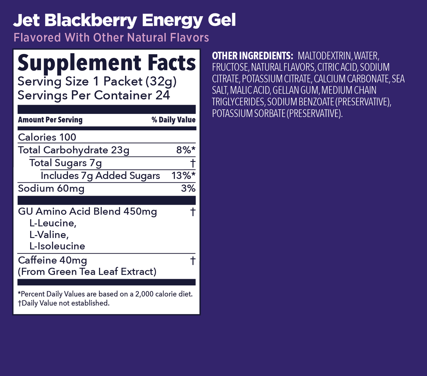 GU Energy Gel – Jet Blackberry (Mora Negra) – 40 mg, con cafeína