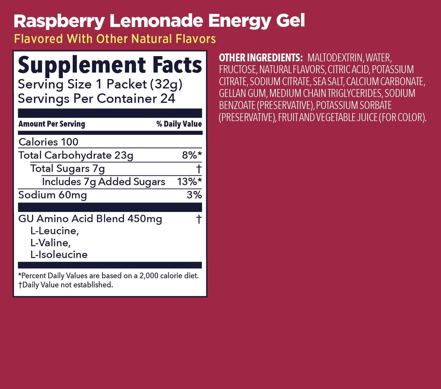 GU Energy Gel – Raspberry Lemonade (Frambuesa Limón) – 25 mg, con cafeína
