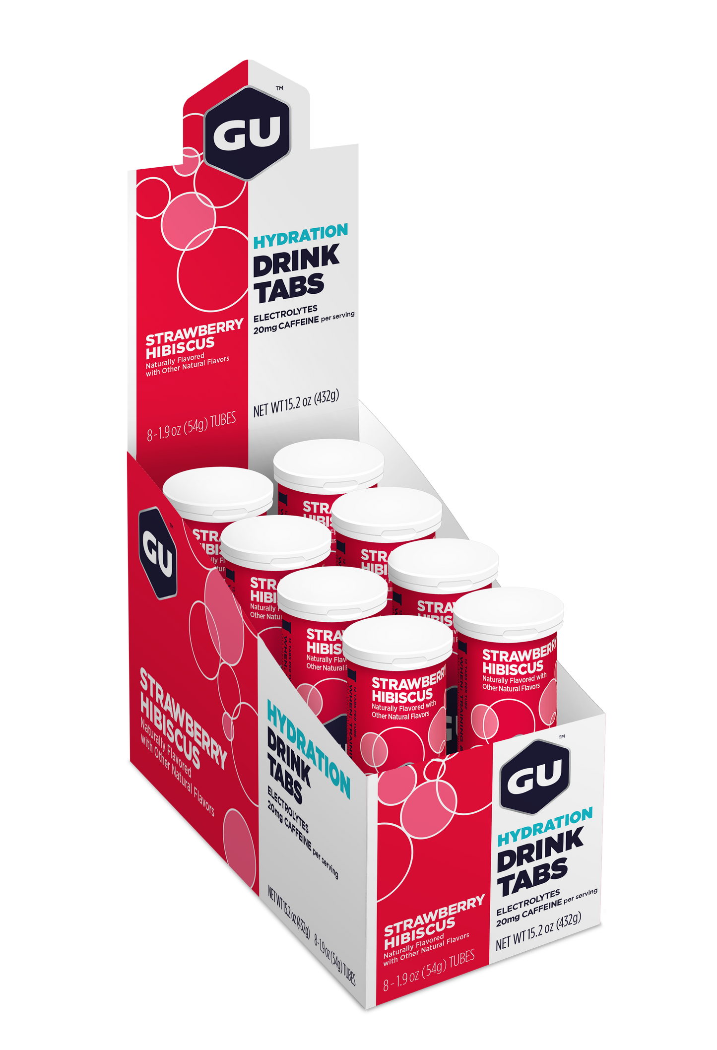 GU Energy Hydration Drink Tabs – Strawberry Hibiscus (Fresa Hibisco), con cafeína, 12 tabs