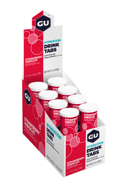 GU Energy Hydration Drink Tabs – Strawberry Hibiscus (Fresa Hibisco), con cafeína, 12 tabs