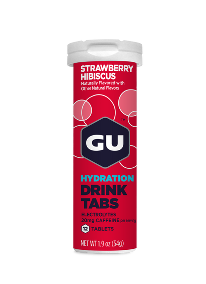 GU Energy Hydration Drink Tabs – Strawberry Hibiscus (Fresa Hibisco), con cafeína, 12 tabs