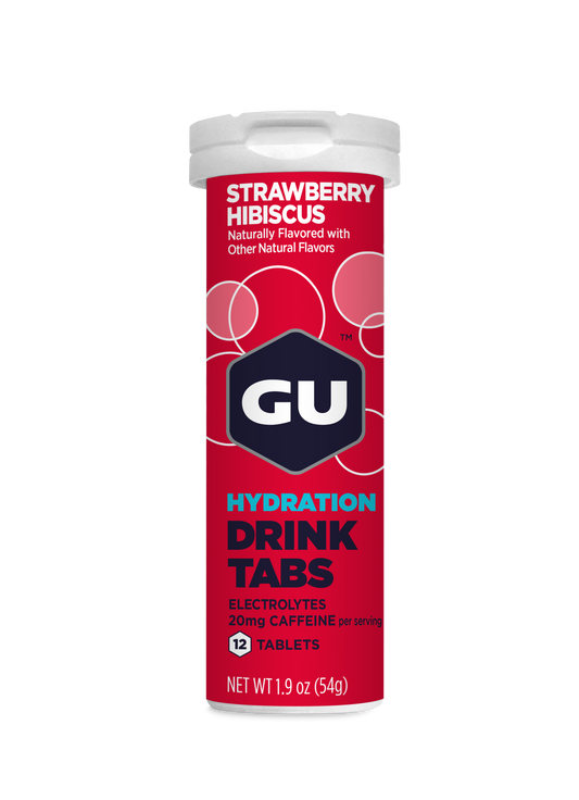 GU Energy Hydration Drink Tabs – Strawberry Hibiscus (Fresa Hibisco), con cafeína, 12 tabs