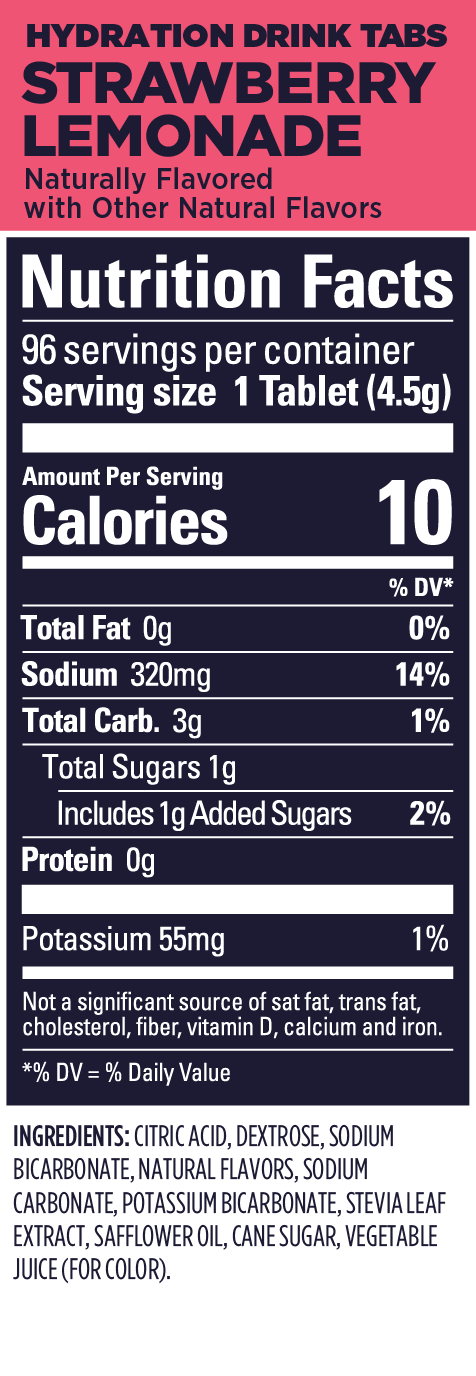 GU Drink Tabs - Strawberry Lemonade / Fresa con limonada | Con cafeína (20 mg) – Tabletas efervescentes de electrolitos