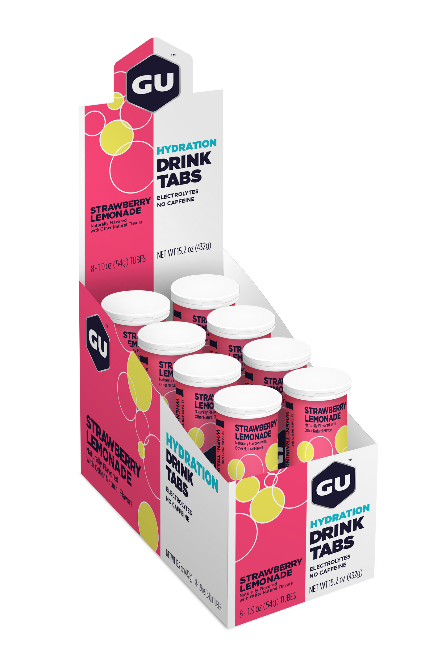 GU Drink Tabs - Strawberry Lemonade / Fresa con limonada | Con cafeína (20 mg) – Tabletas efervescentes de electrolitos