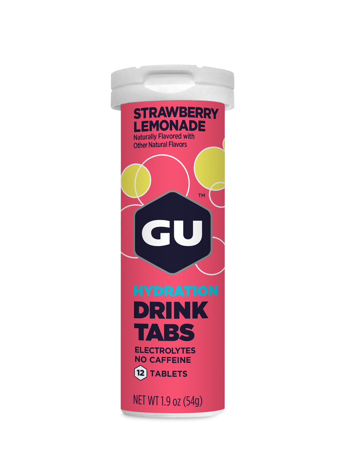 GU Drink Tabs - Strawberry Lemonade / Fresa con limonada | Con cafeína (20 mg) – Tabletas efervescentes de electrolitos