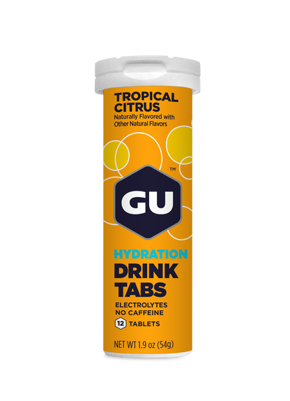 GU Energy Hydration Drink Tabs – Tropical Citrus (Cítrico Tropical), sin cafeína, 12 tabs