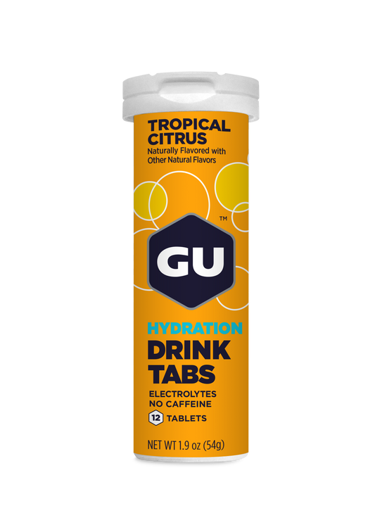 GU Energy Hydration Drink Tabs – Tropical Citrus (Cítrico Tropical), sin cafeína, 12 tabs