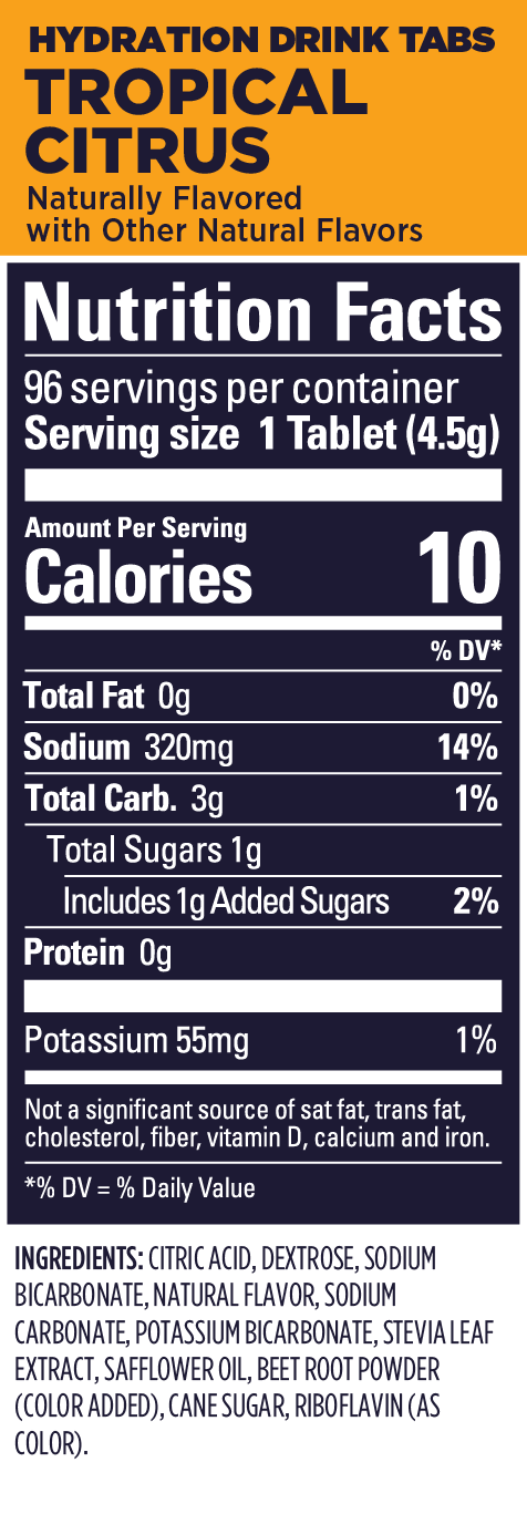 GU Energy Hydration Drink Tabs – Tropical Citrus (Cítrico Tropical), sin cafeína, 12 tabs