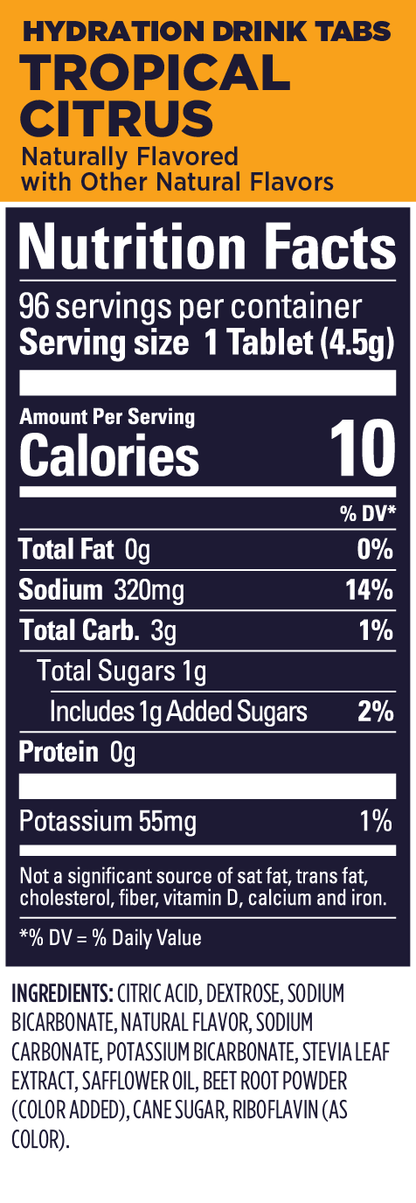 GU Energy Hydration Drink Tabs – Tropical Citrus (Cítrico Tropical), sin cafeína, 12 tabs