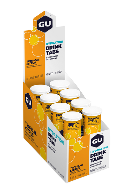 GU Energy Hydration Drink Tabs – Tropical Citrus (Cítrico Tropical), sin cafeína, 12 tabs