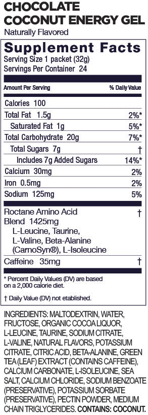 GU Roctane Gel – Chocolate Coconut (Chocolate & Coco) – 35 mg, con cafeína