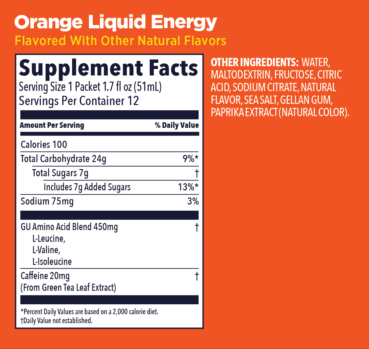 GU Liquid Energy - Orange / Naranja | Con cafeína (20 mg) – Gel energético líquido