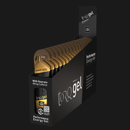 TORQ Energy Gel – Caramel Latte (caramelo latte), con cafeína, con electrolitos, 45 g